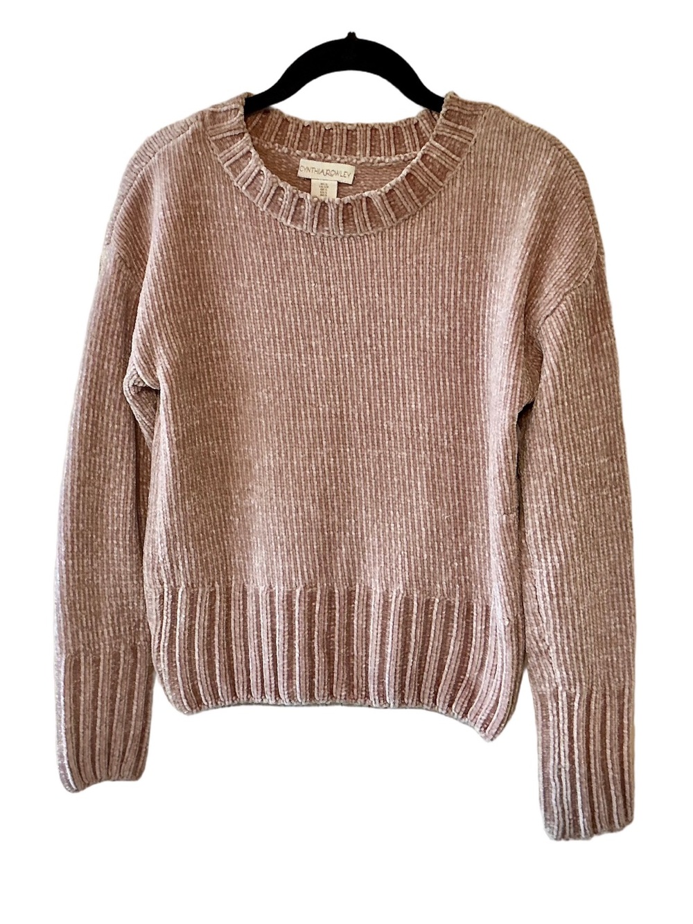 Cynthia Rowley Plush Ribbed Chenille Crewneck Sweater Dusty Rose Size Small Soft